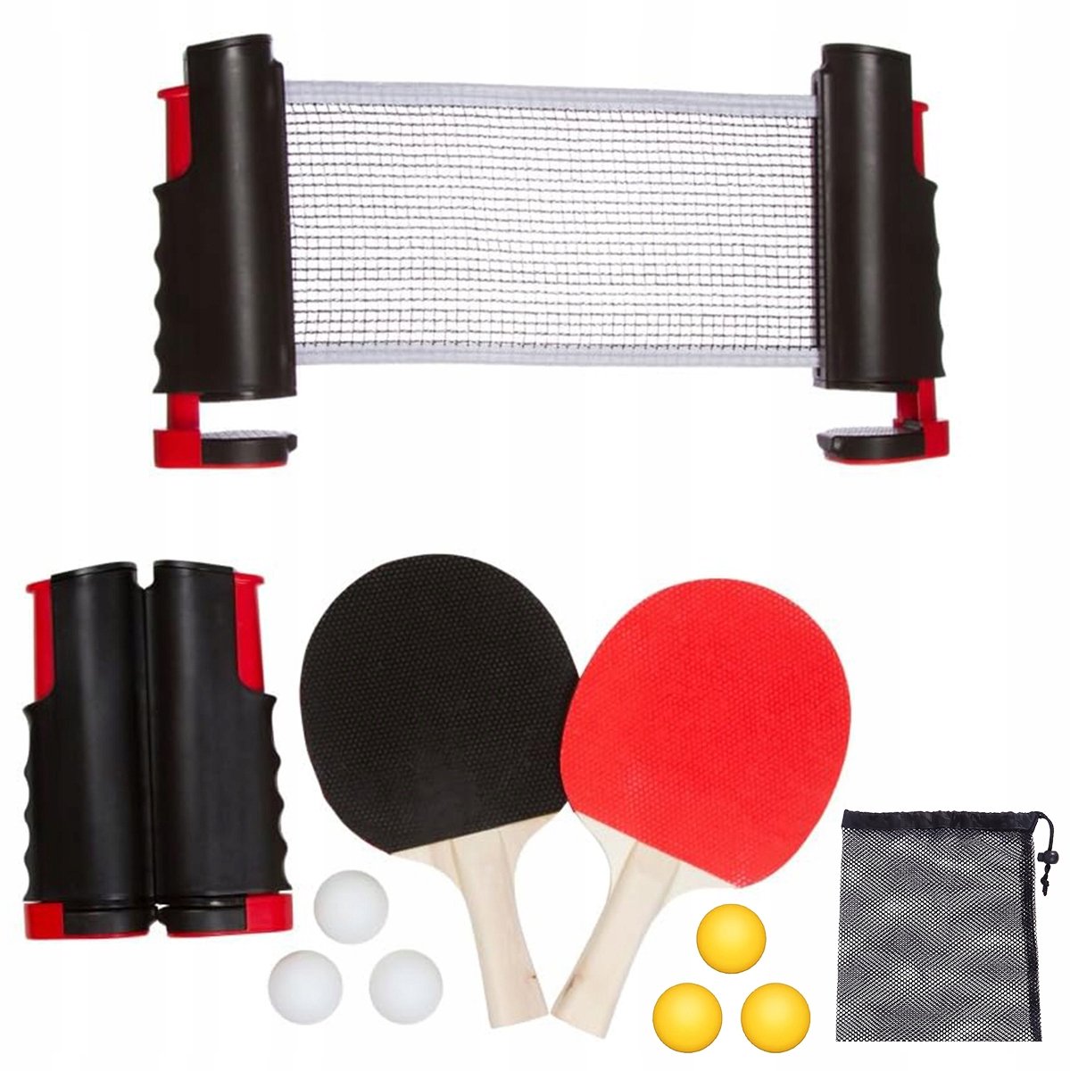 Complete Tafeltennisset: 2 Batjes, Net & 6 Ballen