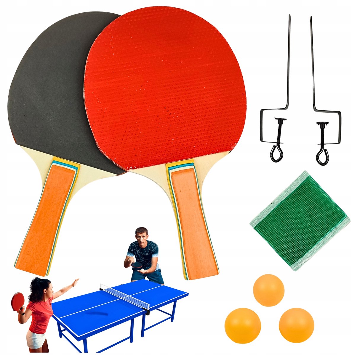 Pingpongtafeltennisset: 2 Batjes, 3 Ballen, Net - Compleet & Draagbaar