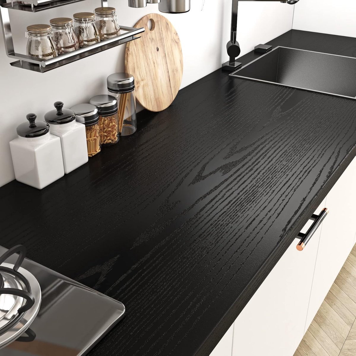 Zelfklevend contactpapier 40 cm x 2 m - zwart houtlook vinyl - waterproof en olie-werend - ideaal voor meubels - ShopVlot