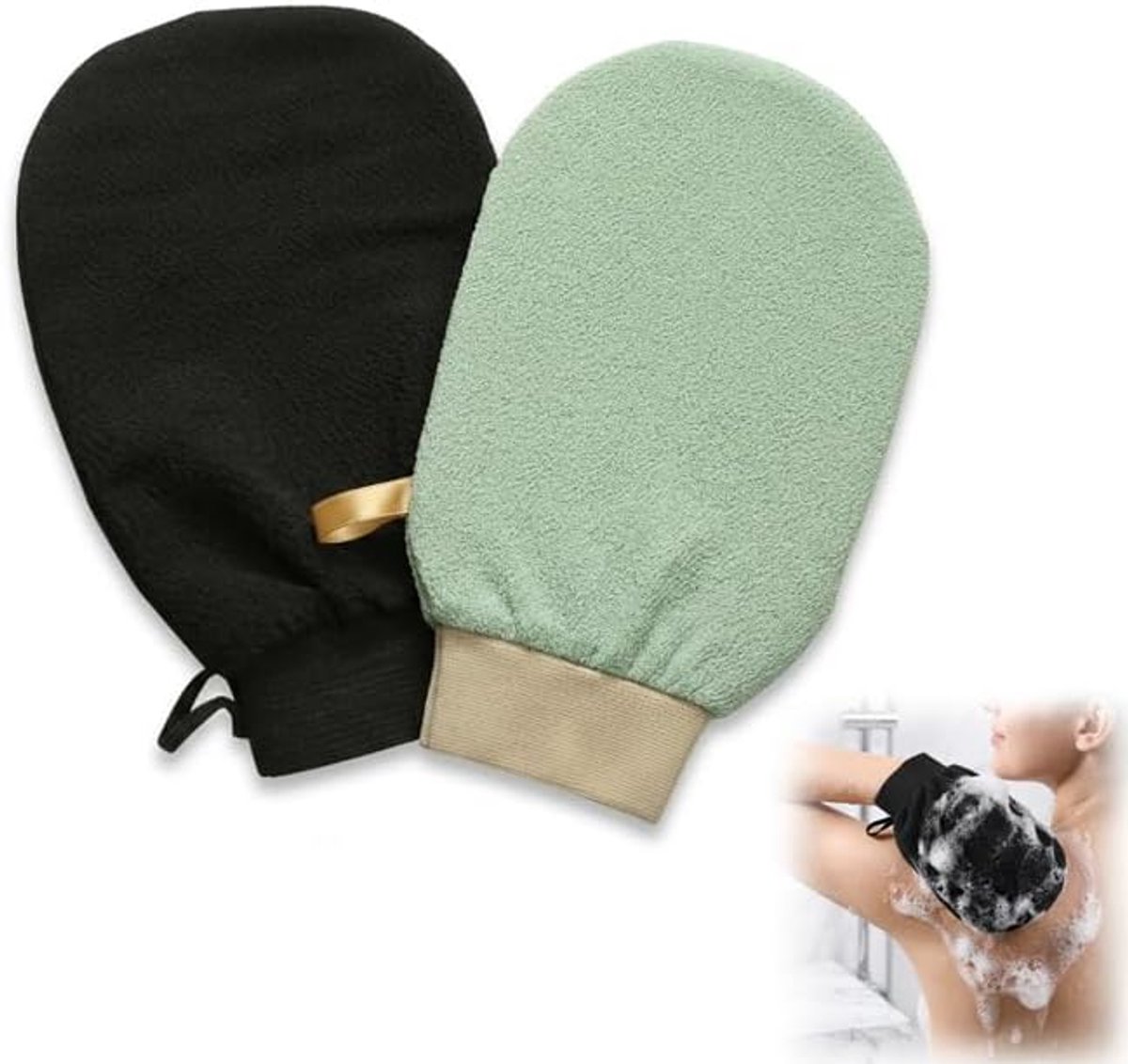 Peeling handschoenen set van 2 - zwarte en groene variant - huidvriendelijk materiaal - ShopVlot