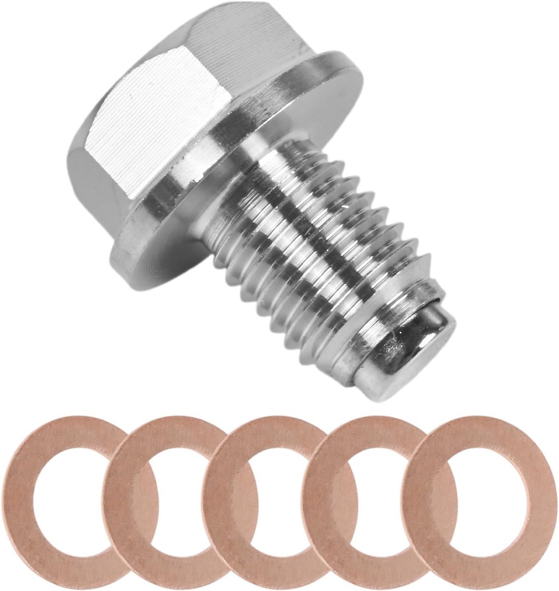 Magnetische olieaftapplug M12x1,5 mm - roestvrij staal - met 5 koperen ringen - ideaal voor motorolie verversen - ShopVlot