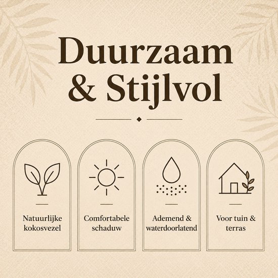 Duurzaam & Stijlvol: Natuurlijke kokosvezel, comfortabele schaduw, ademend, waterdoorlatend, voor tuin & terras.