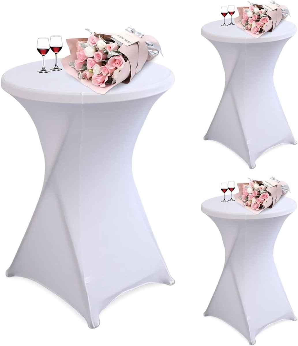 Bistro tafelcovers set van 3 - Stretch materiaal - Wit - Perfect voor bruiloften en feesten - ShopVlot