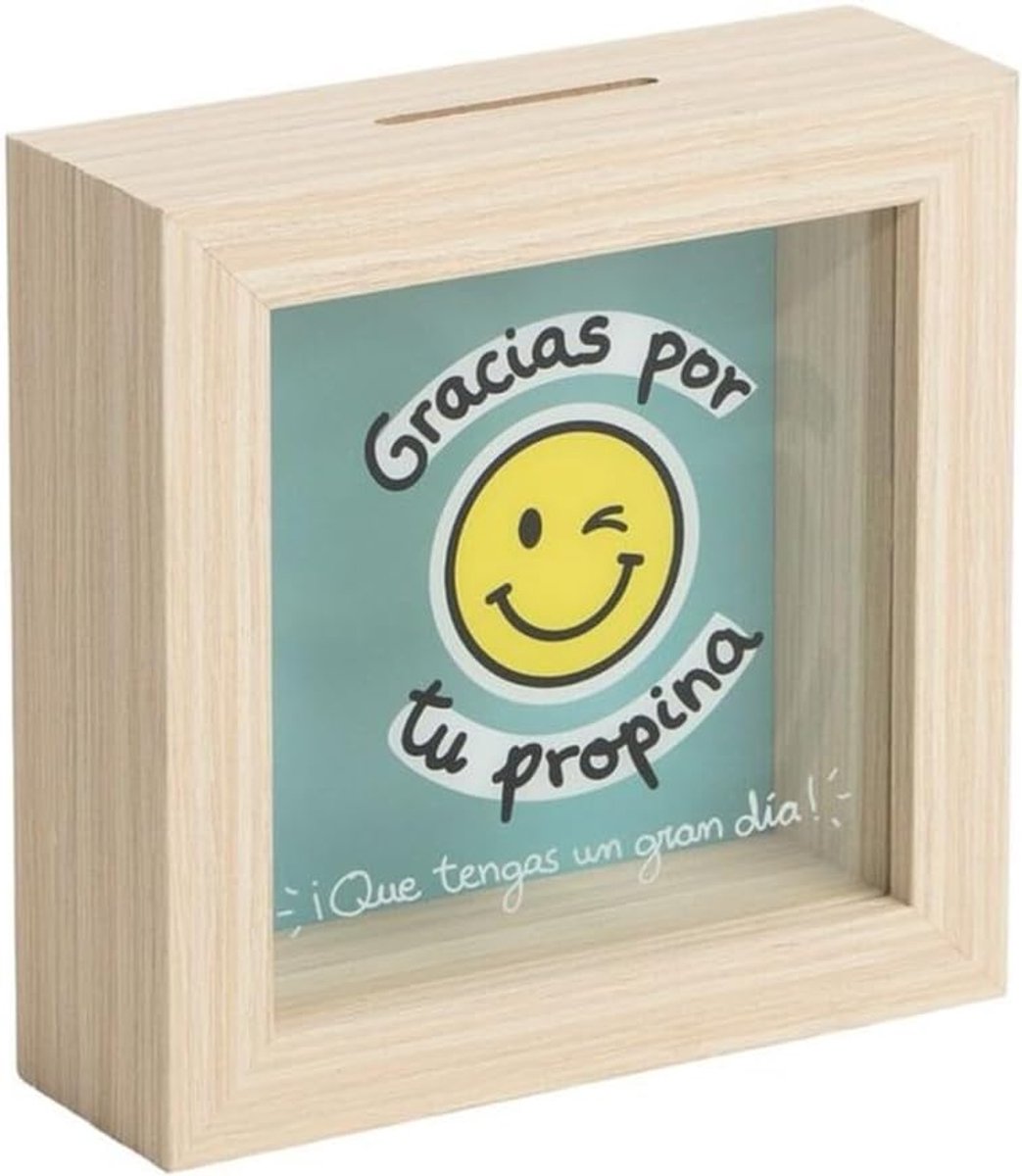 Spaarpot hout vierkant 15 x 5 x 15 cm - decoratieve fotolijst - Bedankt voor uw fooi - leuk sparen - ShopVlot