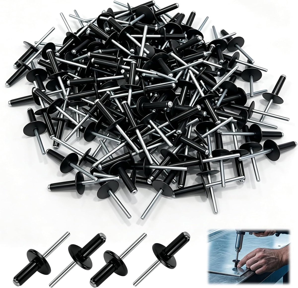 Aluminium blindklinknagels 5 x 20 mm - zwarte gelakte popklinknagels - grote kop - ideaal voor meubels - ShopVlot