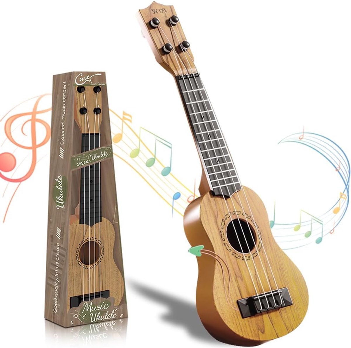 Kindergitaar 42 cm - Houten kleur - 4 verstelbare snaren - Educatief speelgoed voor peuters - ShopVlot