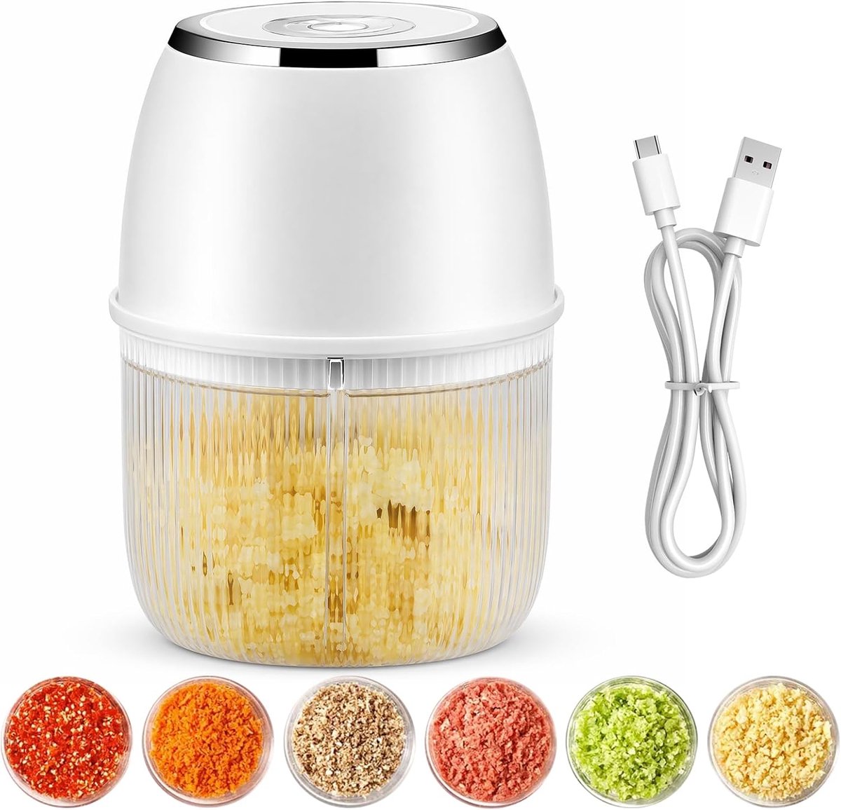 Keukenhakselaar 350 ml - 6 roestvrijstalen messen - met type-C-oplaadkabel - ShopVlot