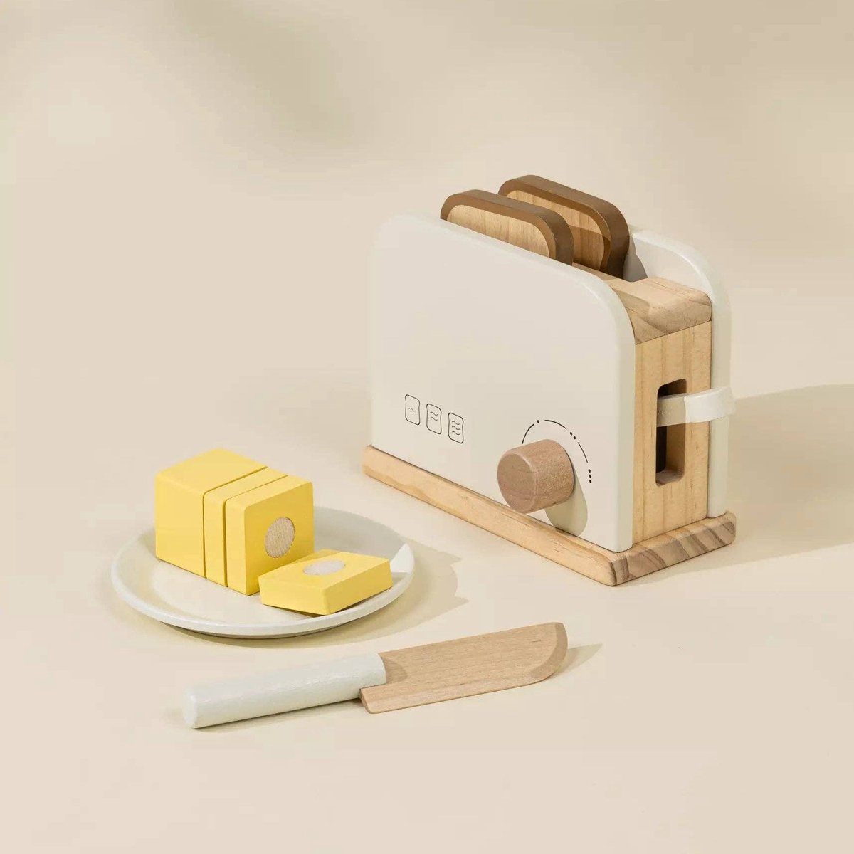 Houten Broodrooster Speelset | Speeltoaster met springbrood en boteraccessoires