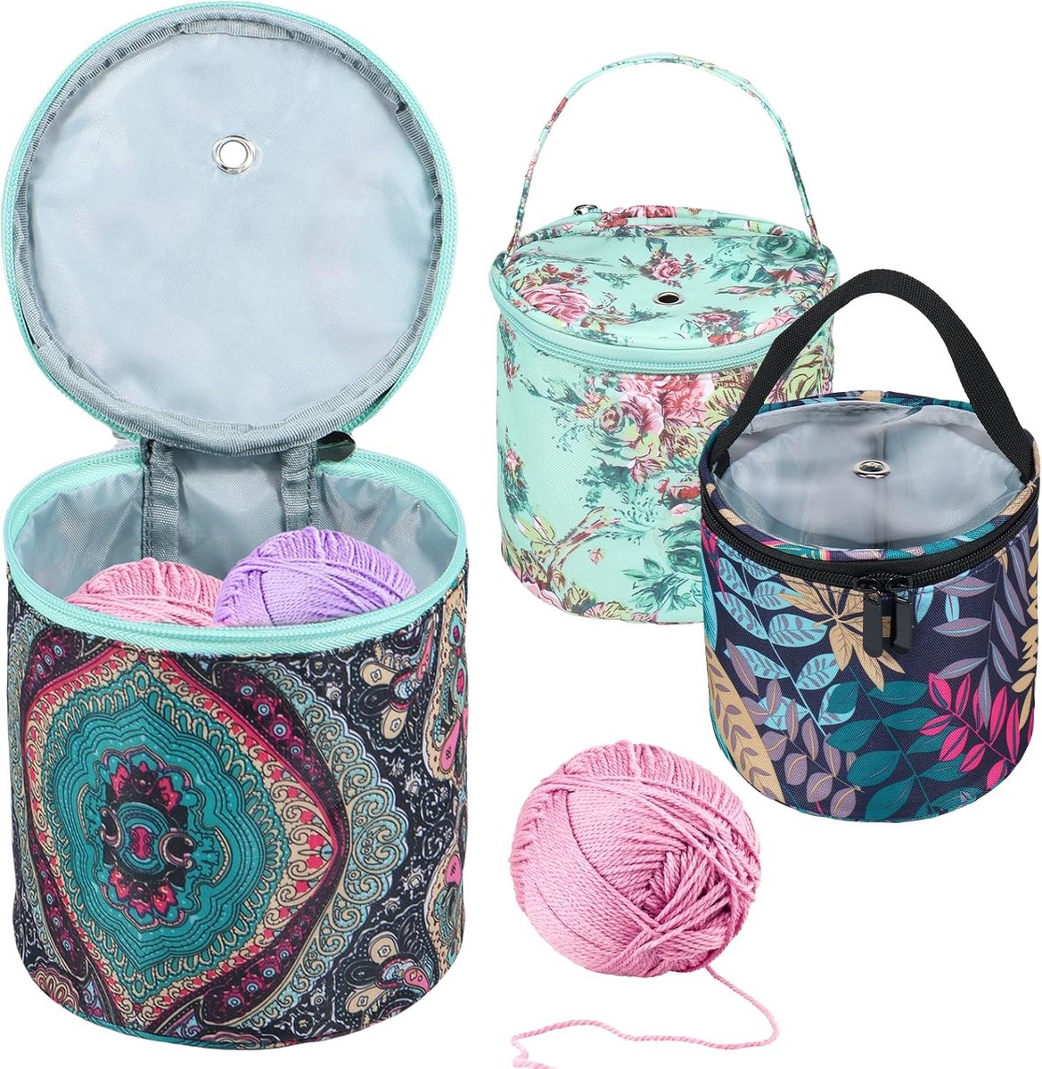 gebreide tassen 3 stuks - 600D Oxford-weefsel - opvouwbaar met ritssluiting - ideaal voor breiliefhebbers - ShopVlot