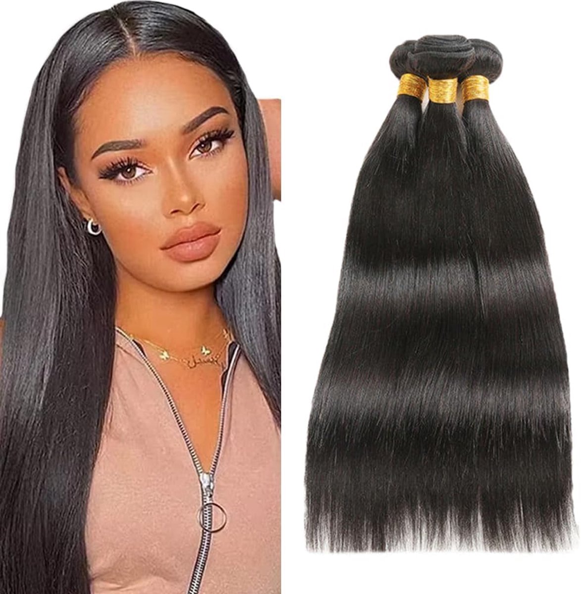 Haarextensions 1B Natuurlijk Zwart - Onbewerkt Menselijk Haar - Dubbel Weft - Voor Zacht en Zijdeachtig Haar - ShopVlot