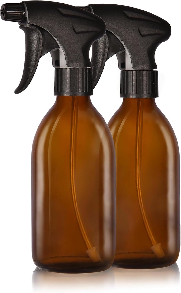 Spuitflessen 2 x 250 ml - Bruin glas - Ergonomische spraykop - Ideaal voor plantenverzorging - ShopVlot