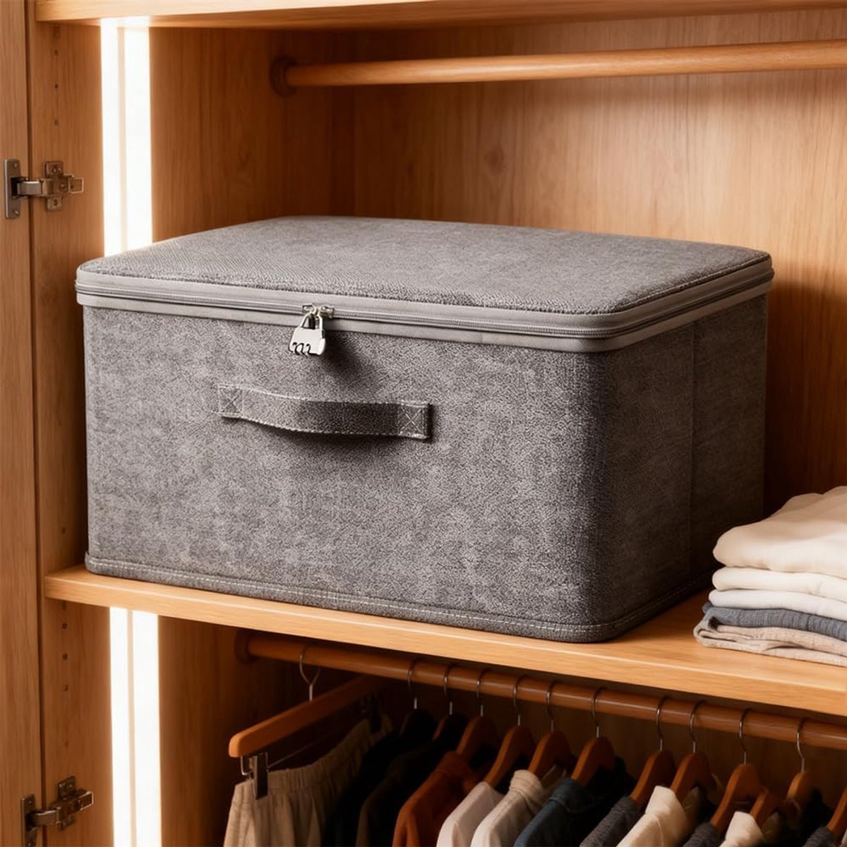 Afsluitbare doos 30 x 20 x 14 cm - stoffen opbergdoos met cijferslot - opvouwbaar - ideaal voor beddengoed en speelgoed - ShopVlot