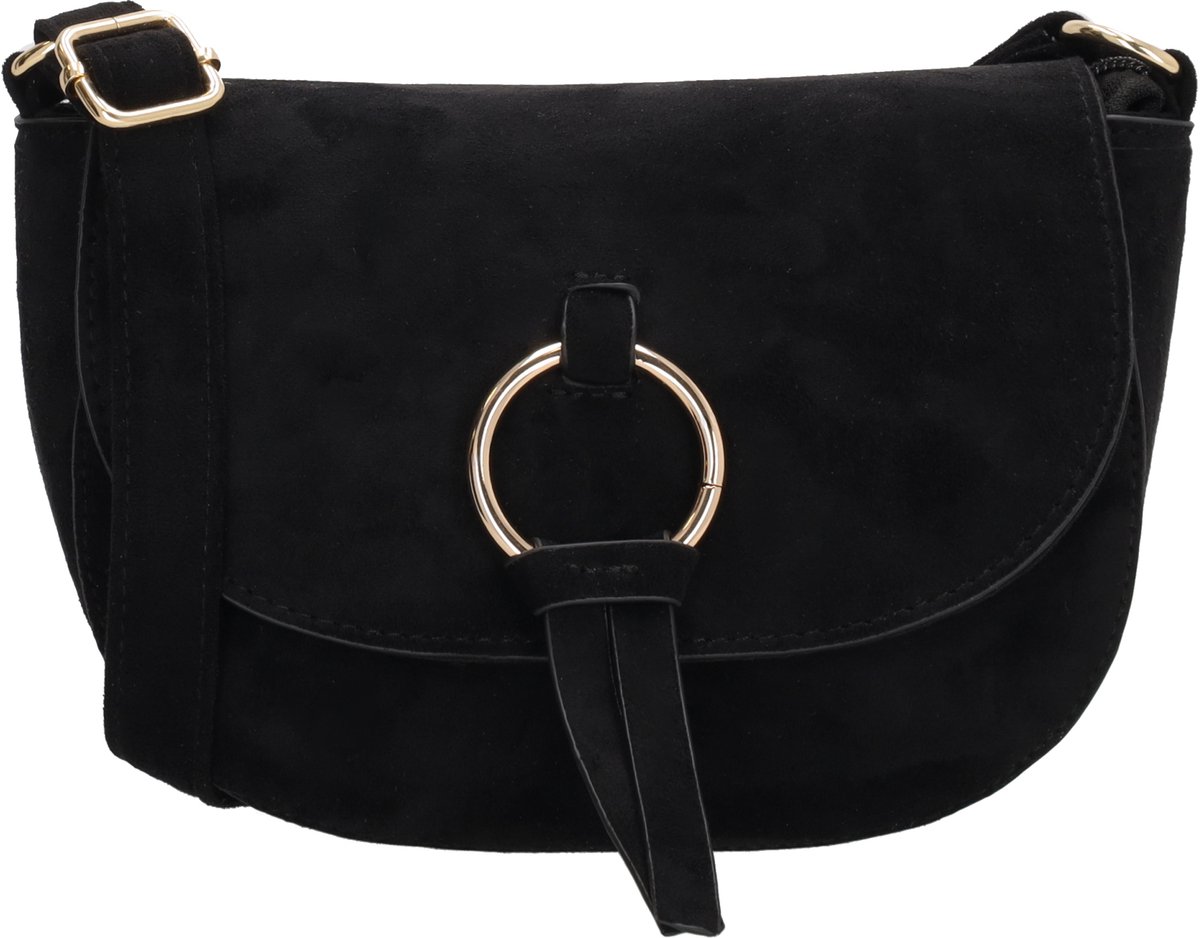 Beagles Chino Crossbodytas - Faux Suède - Schoudertas - Damestas - Overslag - Verstelbare Schouderband - Goudkleurige Details - Zwart