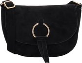 Beagles Chino Crossbodytas - Faux Suède - Schoudertas - Damestas - Overslag - Verstelbare Schouderband - Goudkleurige Details - Zwart