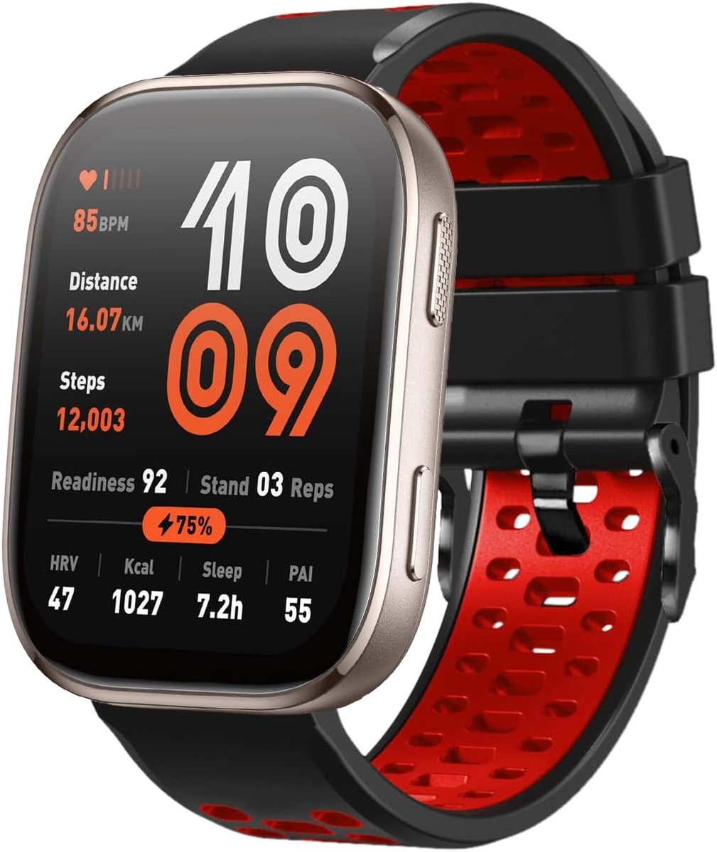 Siliconen Horlogeband 22mm - Zwart-Rood - Vervangingsarmband - Geschikt voor Amazfit Balance/Bip 6/Bip 5/GTR 4/GTR 3 - ShopVlot