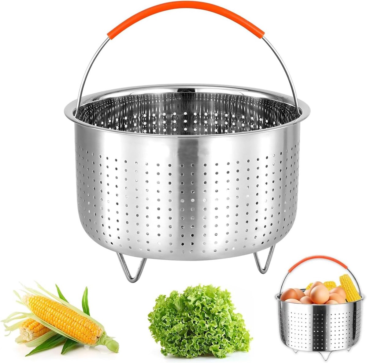 Stoommand 13,5 cm - roestvrij staal 304 - met handvat - ideaal voor groenten en vis - ShopVlot