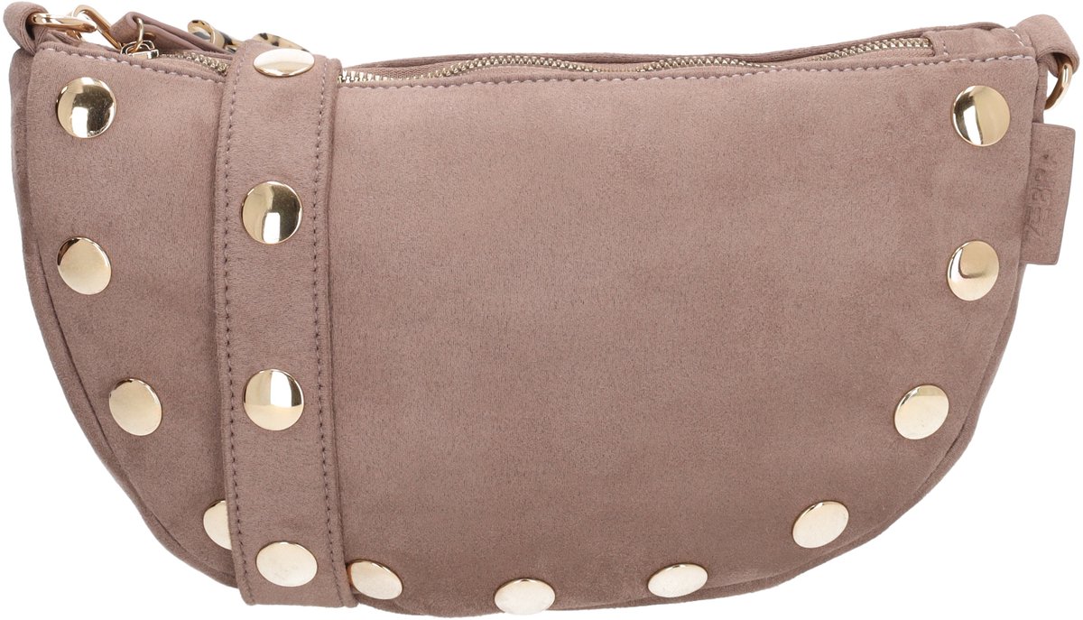 Zebra Trends Lilou Crossbodytas - Faux Suède - Damestas - Schoudertas - Goudkleurige Studs - Verstelbare Schouderband - Lichttaupe