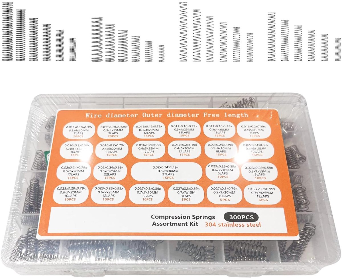 Compressieveren set 300 stuks - 24 verschillende maten - 304 roestvrij staal - ideaal voor modelbouw - ShopVlot