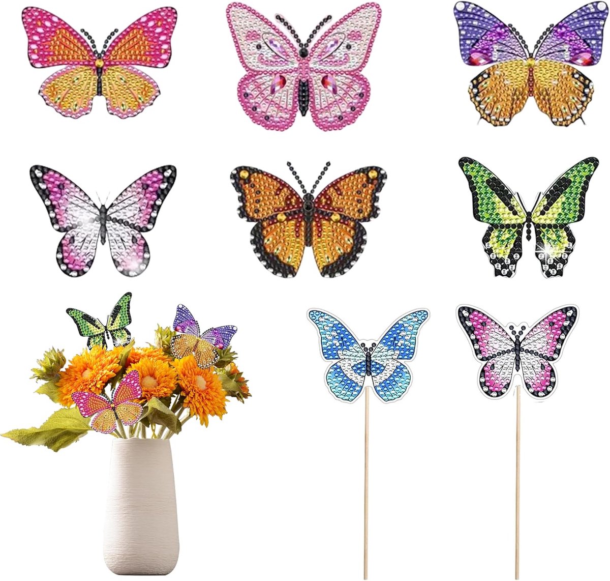 Diamant schilderen set vlinder 8 stuks - kleurrijke acryl - eenvoudig te maken - voor tuin en interieur - ShopVlot