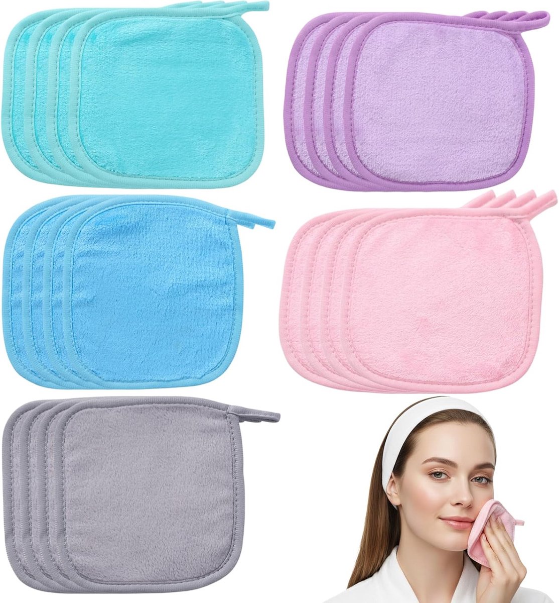 Make-updoekjes 16 x 16 cm - Set van 20 microvezeldoekjes - Herbruikbaar - Voor dagelijkse gezichtsreiniging - ShopVlot