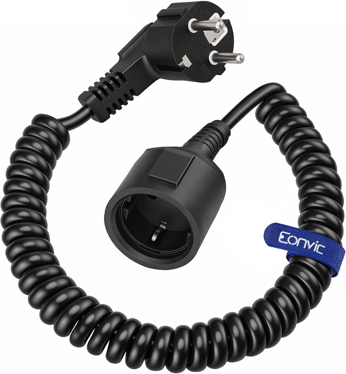 Schuko stekker verlengkabel 0.6 m tot 2 m - spiralen kabel - flexibel en lichtgewicht - ideaal voor onderweg - ShopVlot