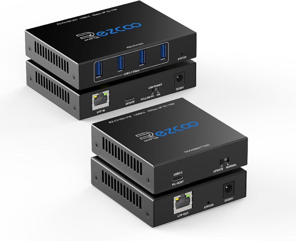 USB 3.2 Extender 25ft - 4-Port Hub - POE 5V - Ideaal voor thuiswerk of beveiliging - ShopVlot