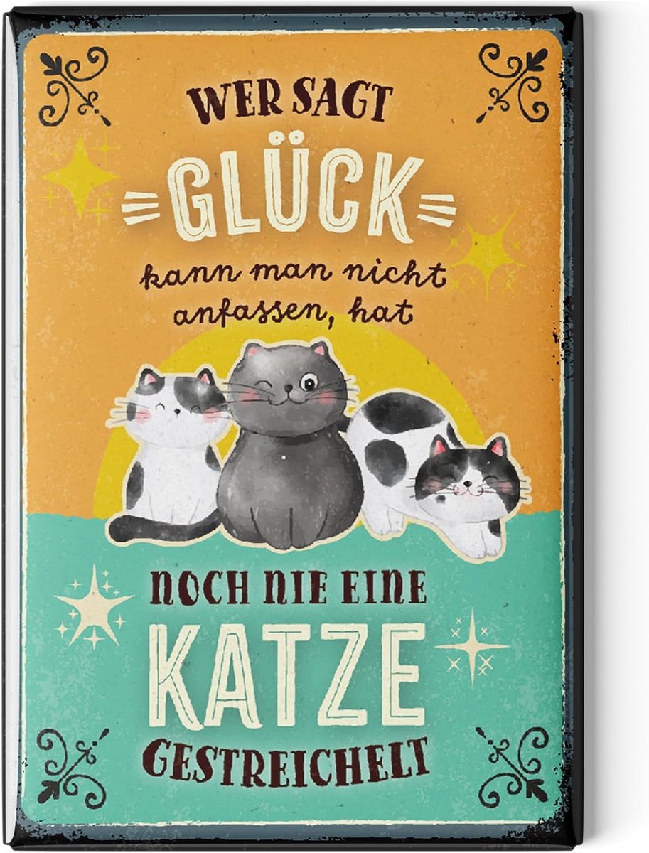 Magneten grappig geluk kat - 8x5,5 cm - retro ontwerpen - vrolijke decoratie voor je keuken - ShopVlot