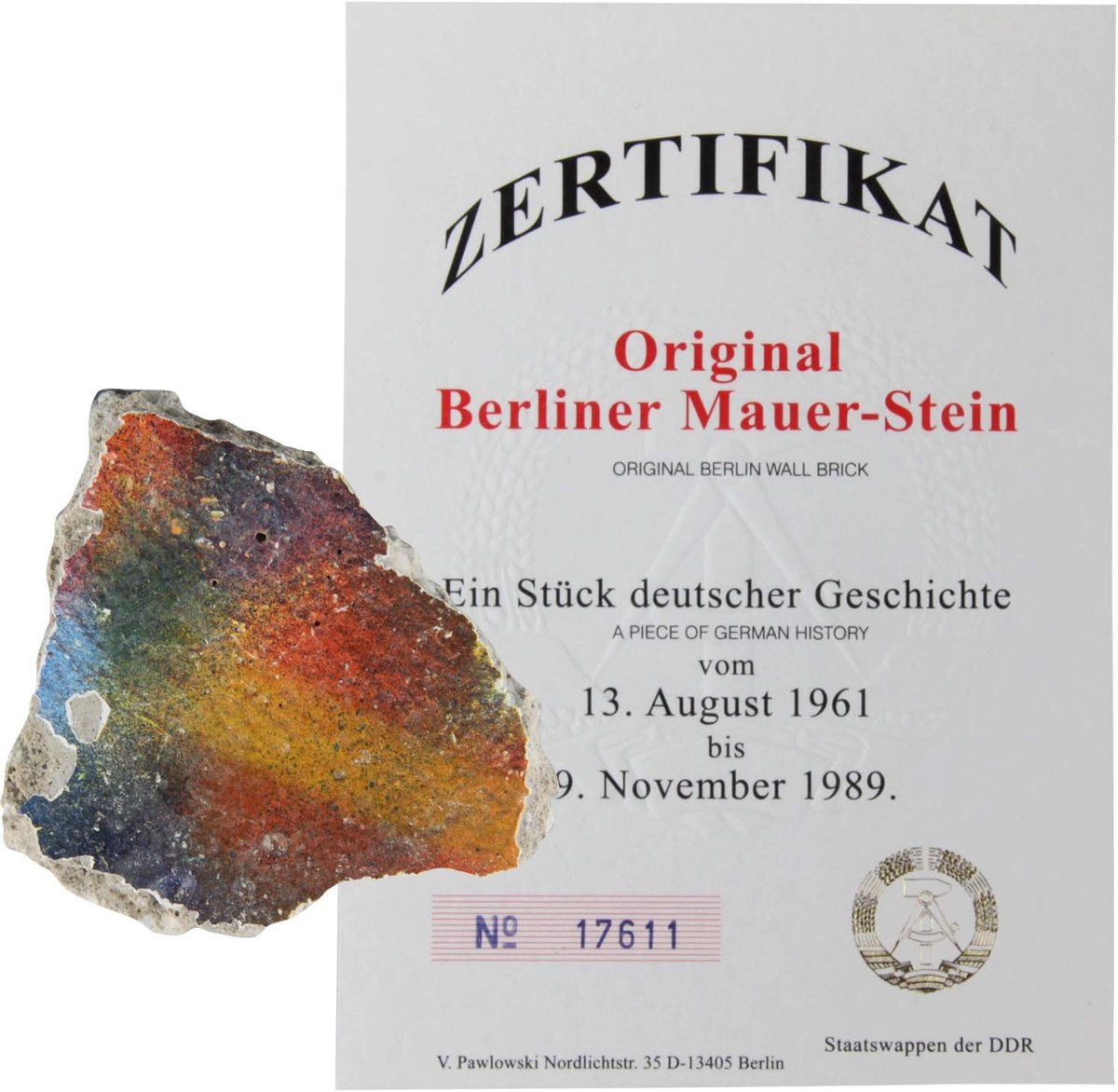 Originele Berlijnse Muur Steen - Authentiek stuk met certificaat - Uniek stuk Duitse geschiedenis - ShopVlot