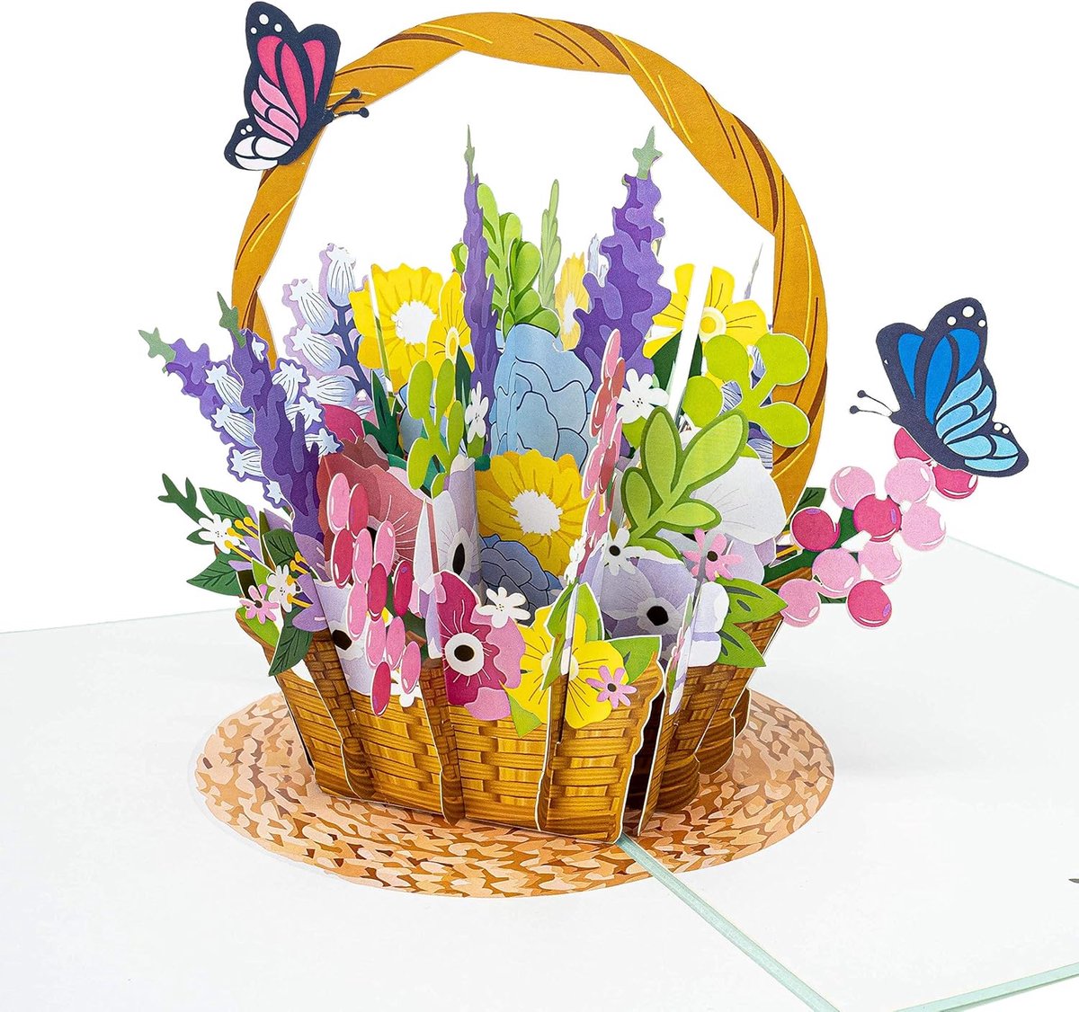 Pop-Up 3D kaart bloemenmand - turquoise - met vlinder motief - ideaal voor verjaardagen - ShopVlot