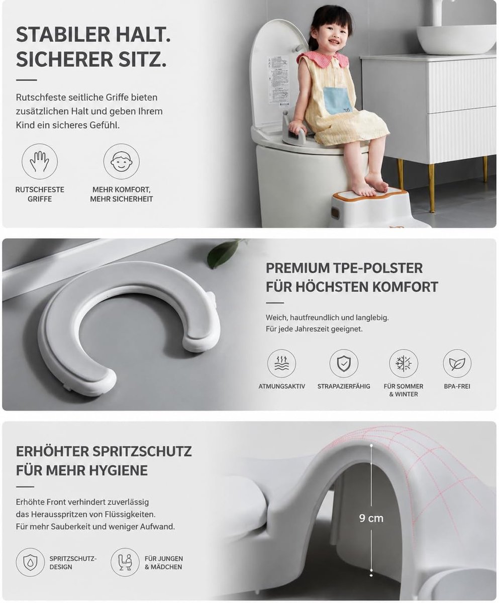 Kindertoiletbril met rugleuning - huidvriendelijk PP-kunststof - spatwaterdicht - veilige toilettrainer voor kinderen - ShopVlot