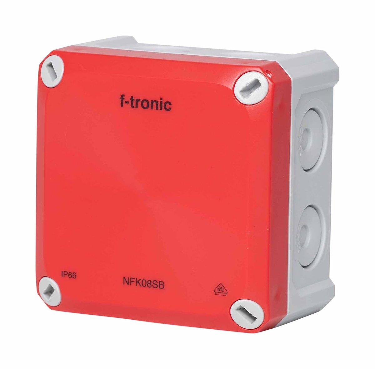 Aftakdoos FR 85x85x54mm - perforatiemembraan IP66 - PS, grijs/rood - veilig verlichten - ShopVlot