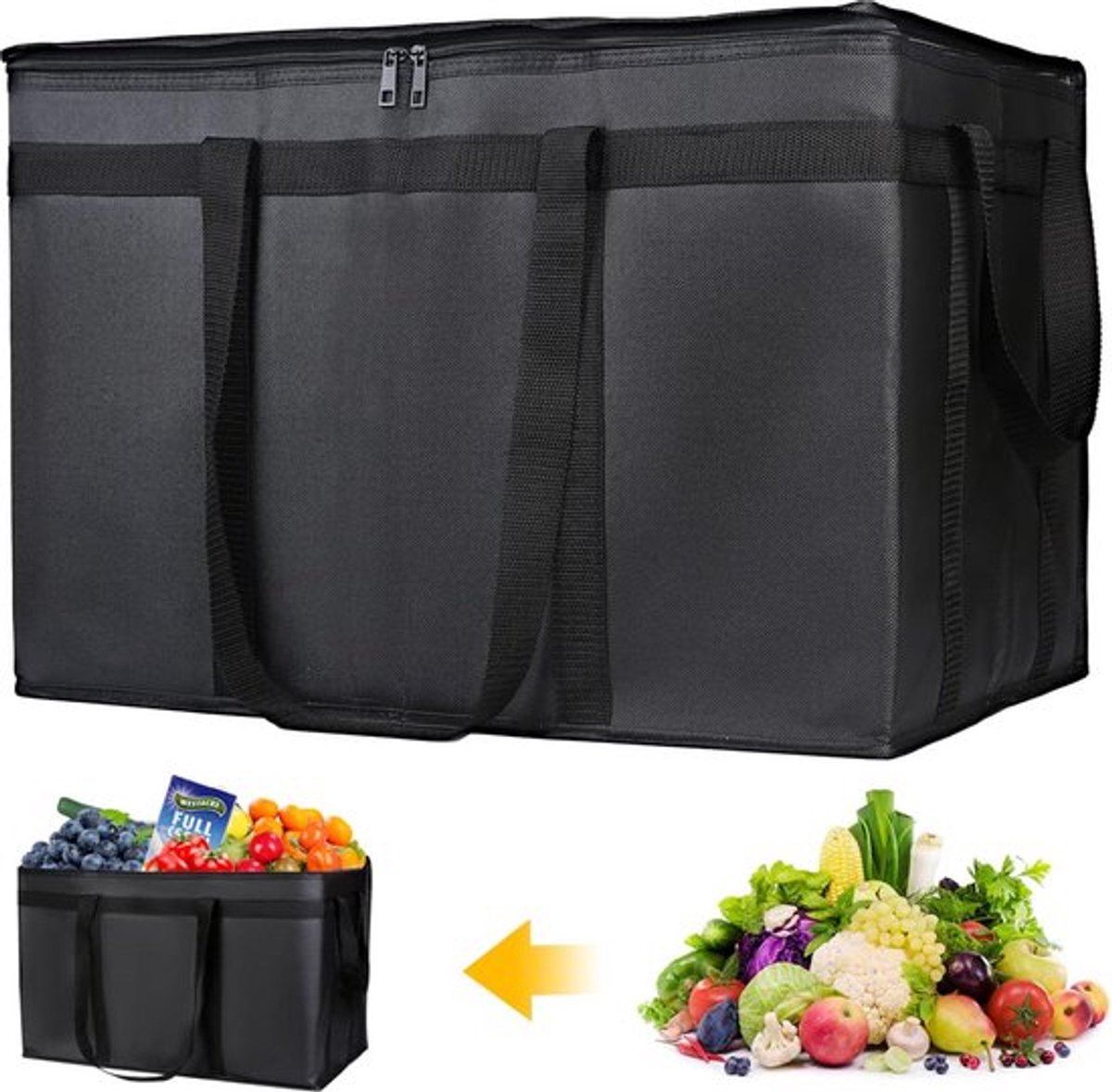 Daity Grote Geïsoleerde Koeltas — Stabiele Vorm, Ruime Inhoud — Warm‑ en Koudhoudend — Boodschappentas voor Boodschappen — Picknick en Bezorging