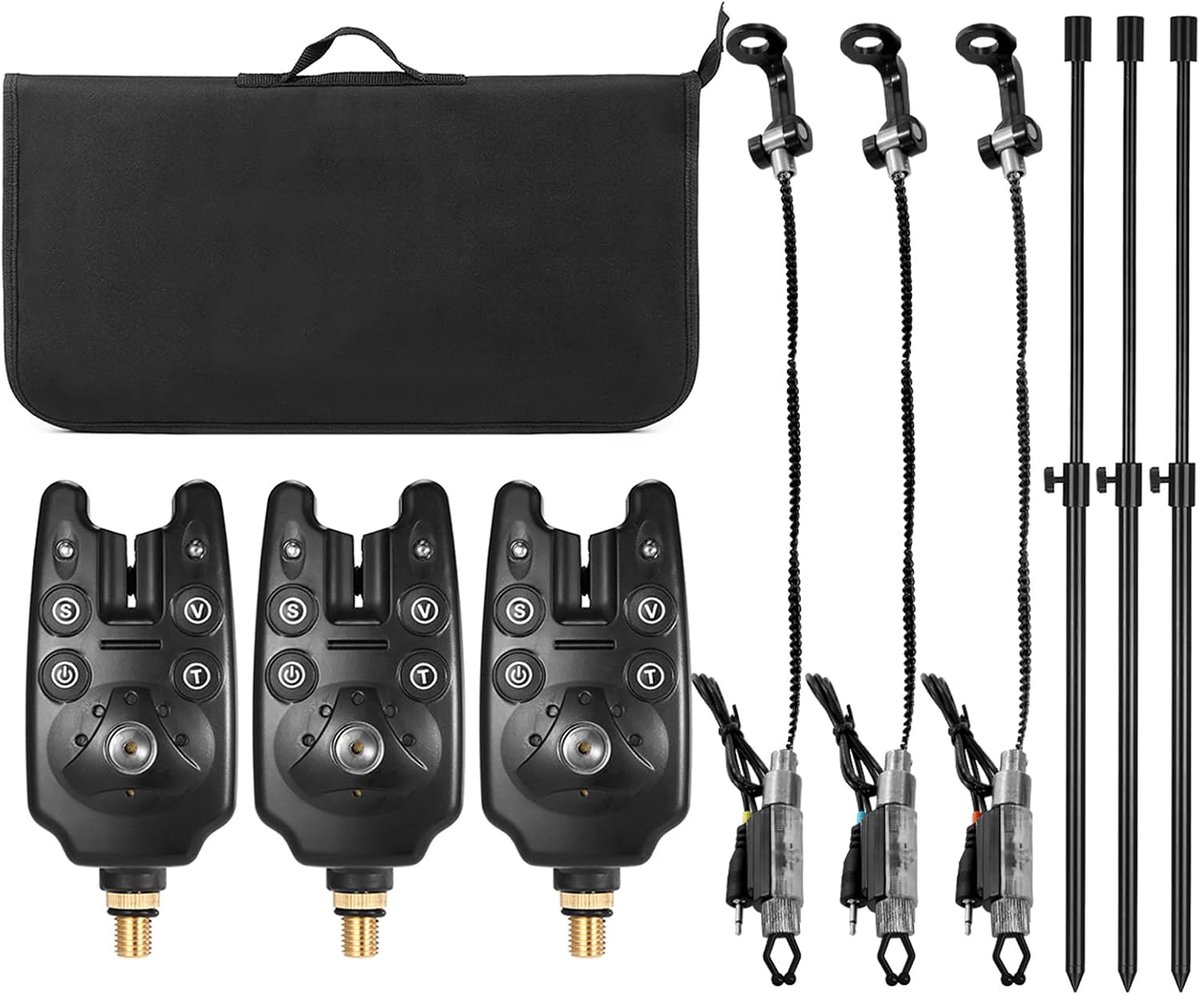 Vissersalarm set met tas - LED alarm - instelbare toon en volume - nooit meer een aanbeet missen - ShopVlot