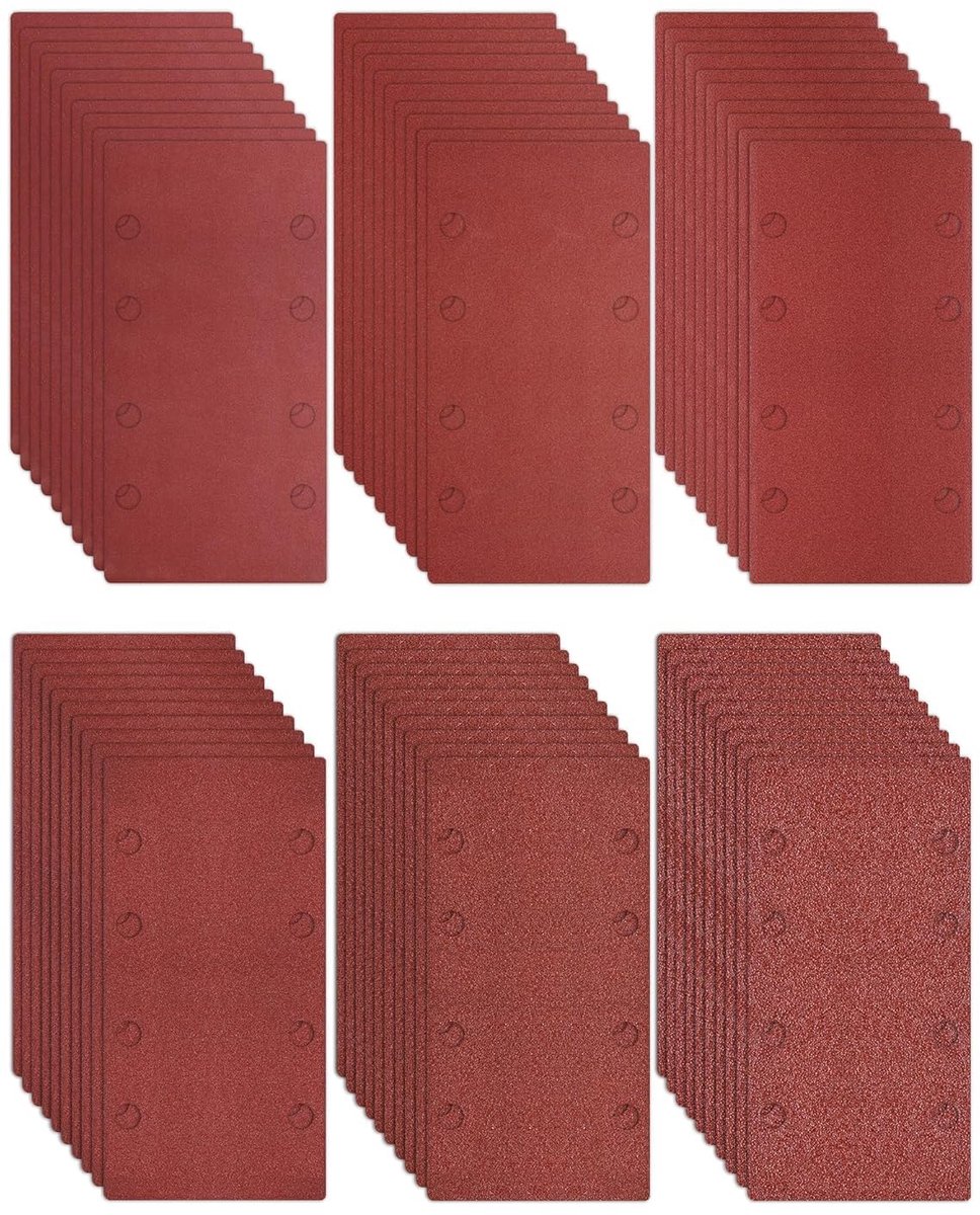 Schuurpapier set 93x185 mm - korrel 120/180/320 - 8 gaten voor stofafzuiging - ideaal voor metaal en hout - ShopVlot