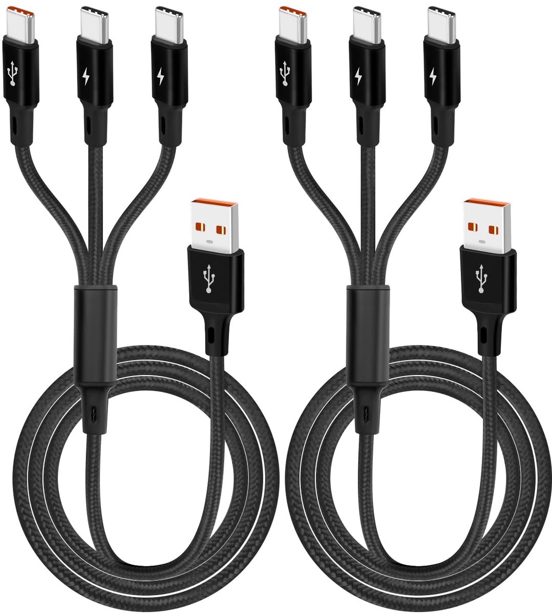 3-in-1 Oplaadkabel - Multi-USB-C Kabel - Nylon Gevlochten - Gelijktijdig opladen van meerdere apparaten - ShopVlot