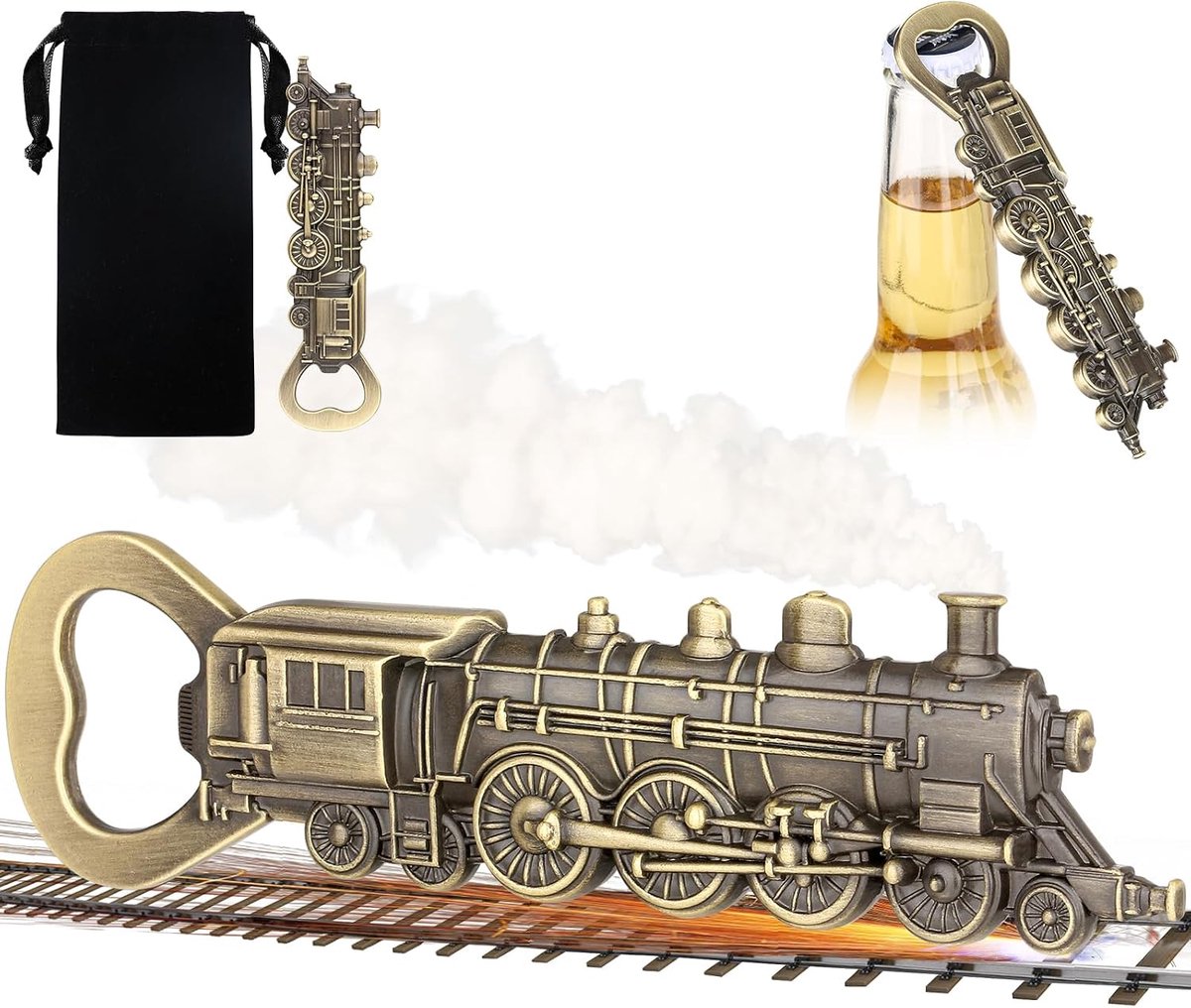 Flesopener trein stoomlok - zinklegering - robuuste afwerking - voor bierliefhebbers - ShopVlot