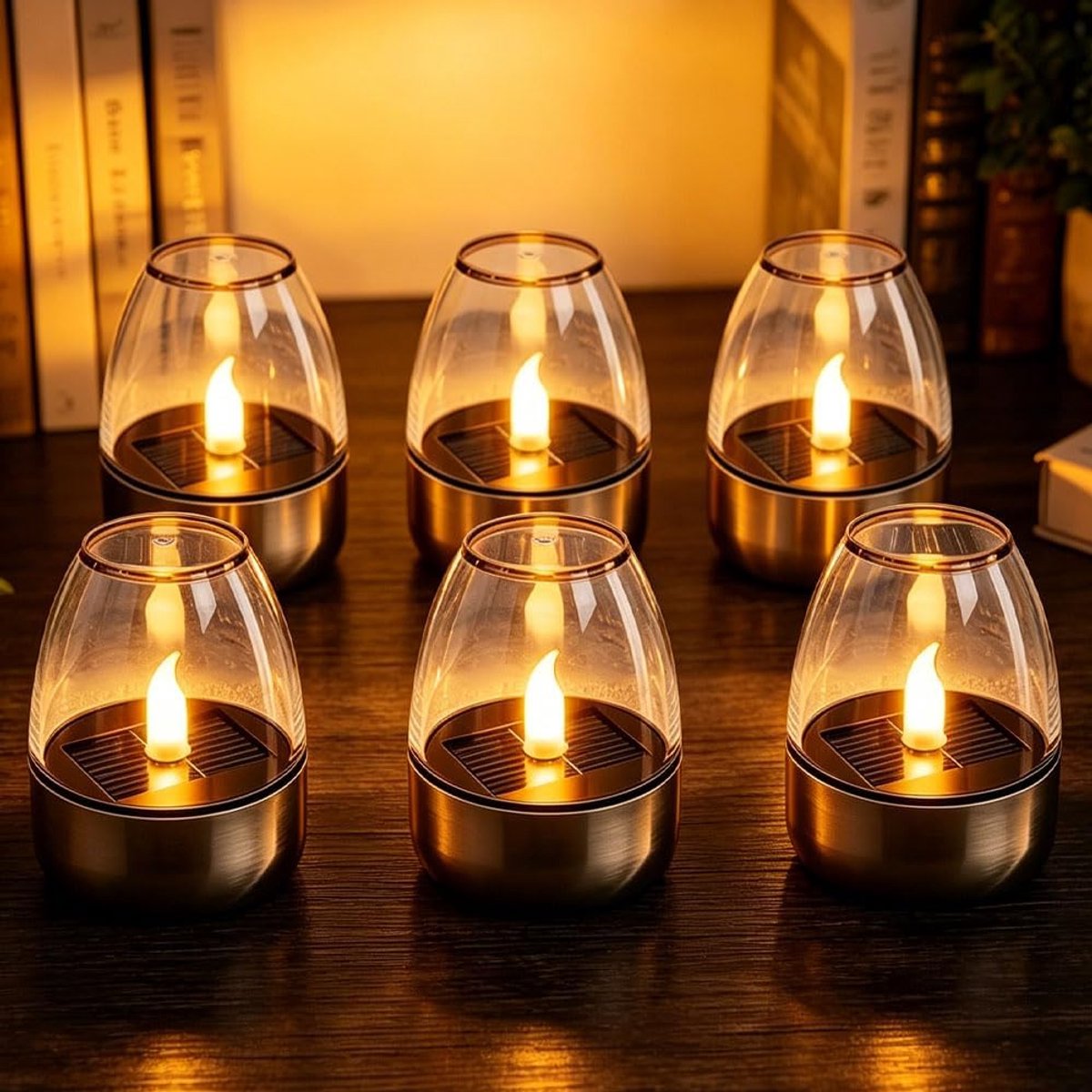 Set van 6 led-theelichtjes - flikkerende vlam - waterdicht en weerbestendig - sfeervolle tuinverlichting - ShopVlot
