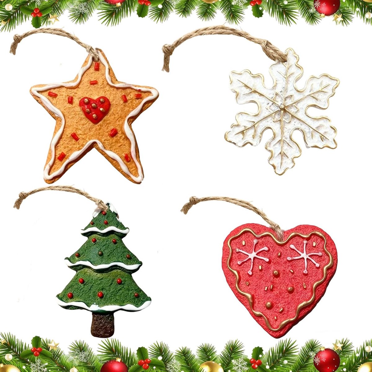 Kerstboomdecoratie 4 stuks - gedetailleerde hars kerstversiering - duurzaam en elegant - ShopVlot