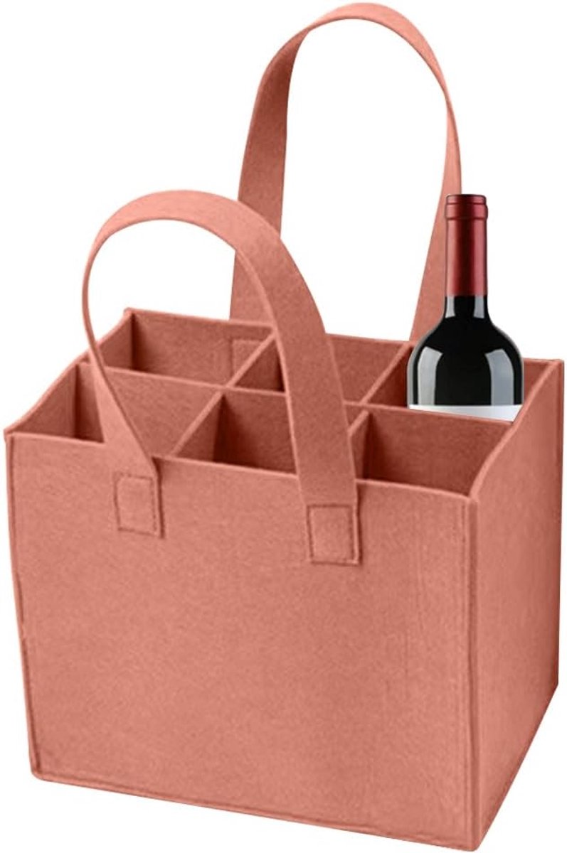 Felt tas voor wijnflessen 6 flessen - khaki - modern design - herbruikbaar voor feest - ShopVlot