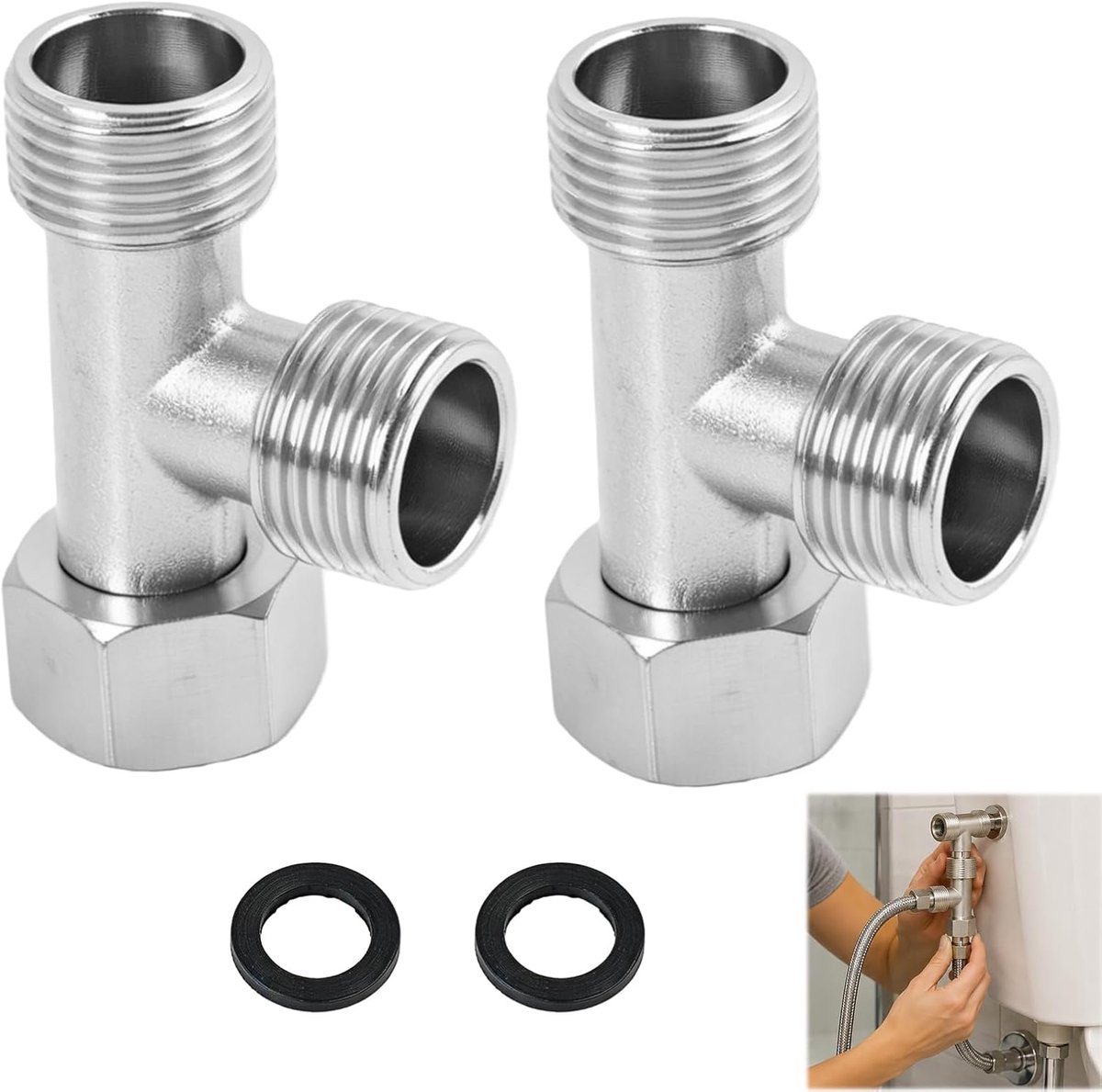 3-weg T-aansluitventielen 3/8 inch - vernikkeld koper - complete aansluitset - snel en veilig te installeren - ShopVlot