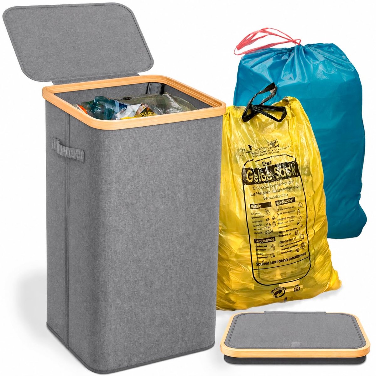 Vuilnisemmer 70-120 l - Gele zakstandaard met deksel - Stabiele container - Ideaal voor recycling - ShopVlot