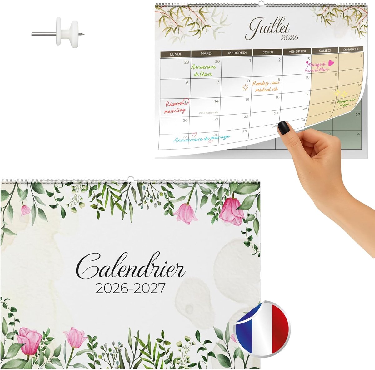 Wandkalender 18 maanden - Frans - Natuur - Ideaal voor gezinsplanning - ShopVlot