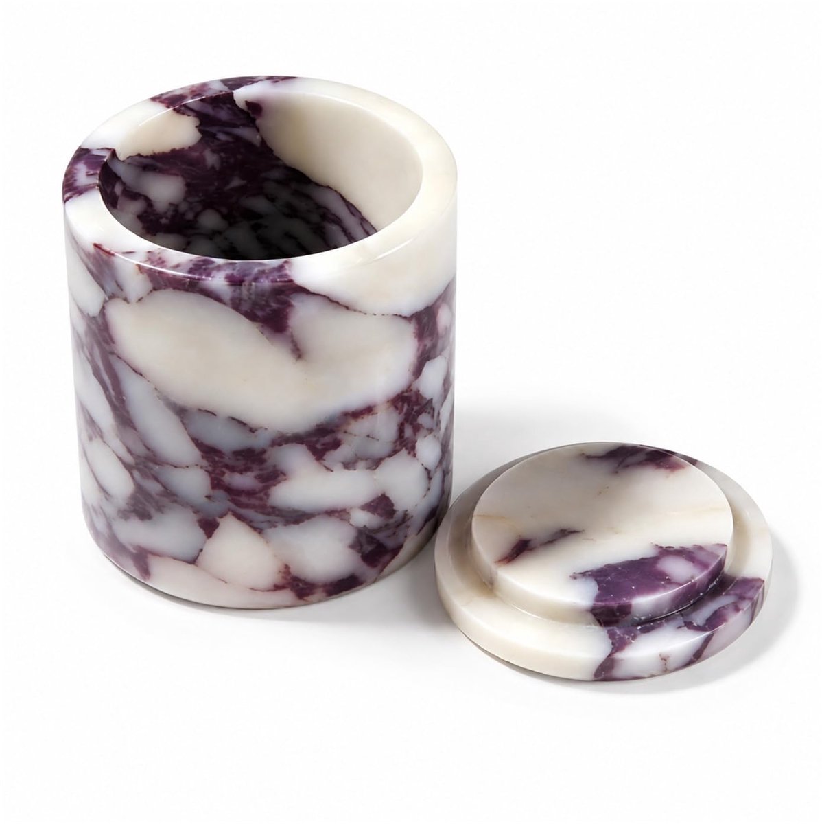 Ronde pot met deksel 10,5 cm - natuurlijke marmer - elegant design - perfect voor decoratie - ShopVlot