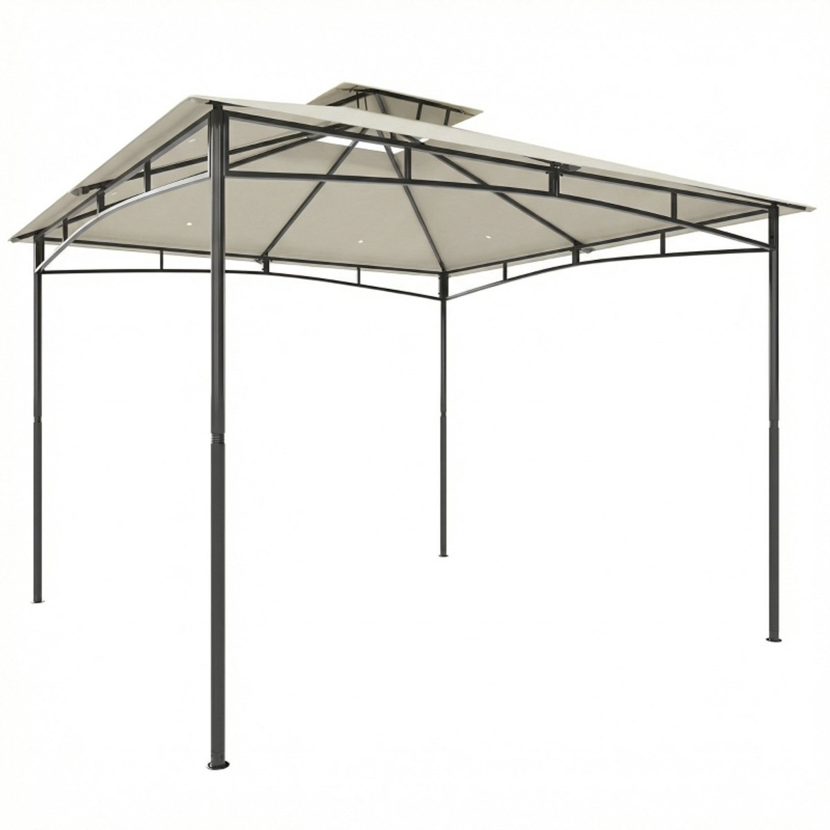 Tuinpaviljoen, 300x300x285 cm, beige, metaal, partytent, barbecuepaviljoen, buitenpaviljoen, dubbel dak, eenvoudig, stevig en duurzaam. Geschikt voor tuinfeesten, terrassen en ontspanning