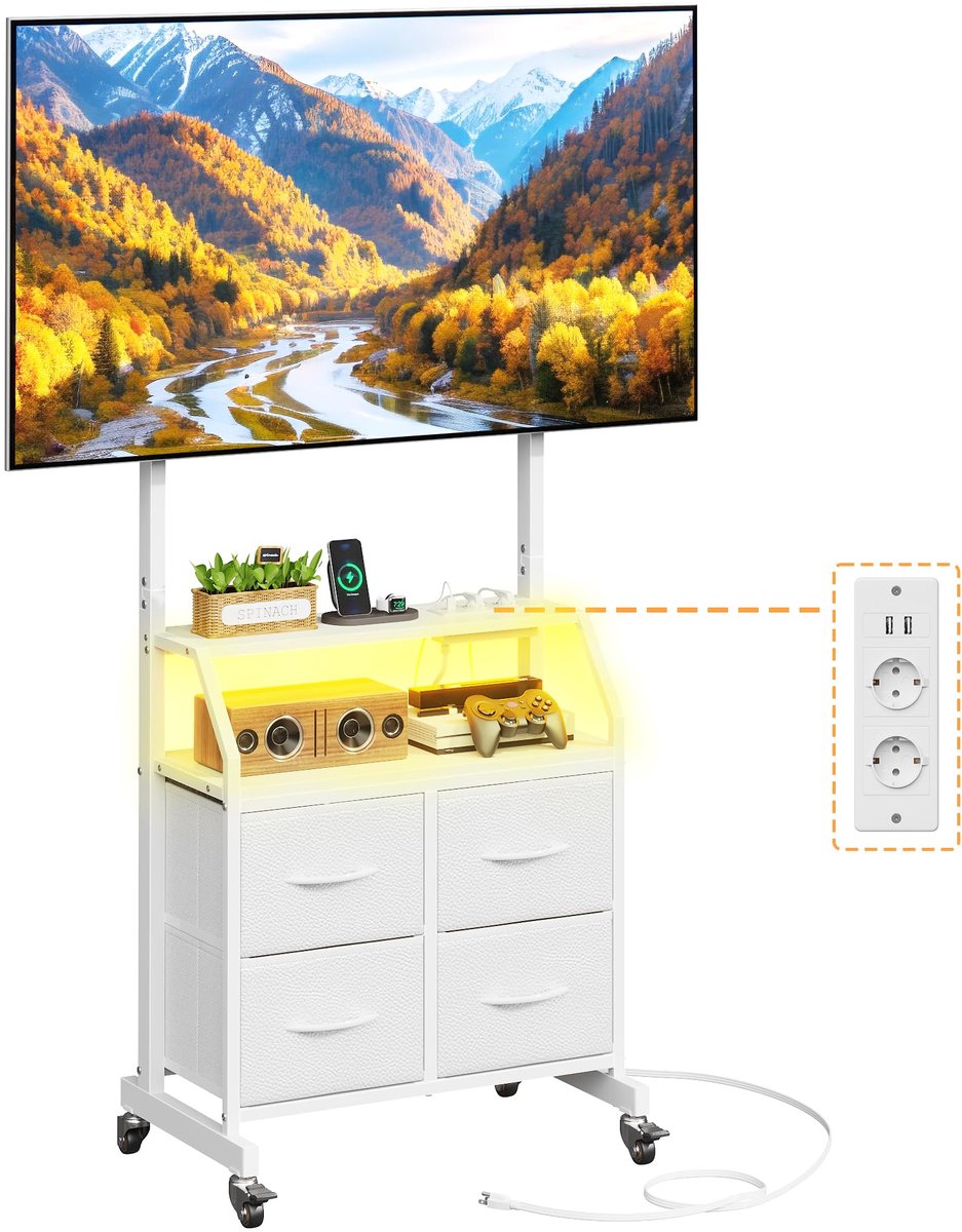 TV-meubel op wielen met stopcontacten - modern design - bevestiging voor LED TV - eenvoudig verplaatsbaar - ShopVlot