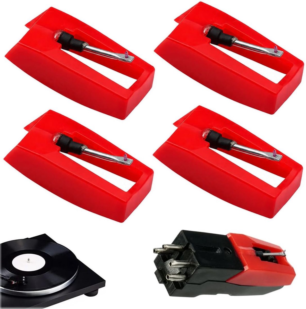 Platenspeler naald 4 stuks - vervangende keramische naald - robijnrood 4-6g - eenvoudige vervanging - ShopVlot