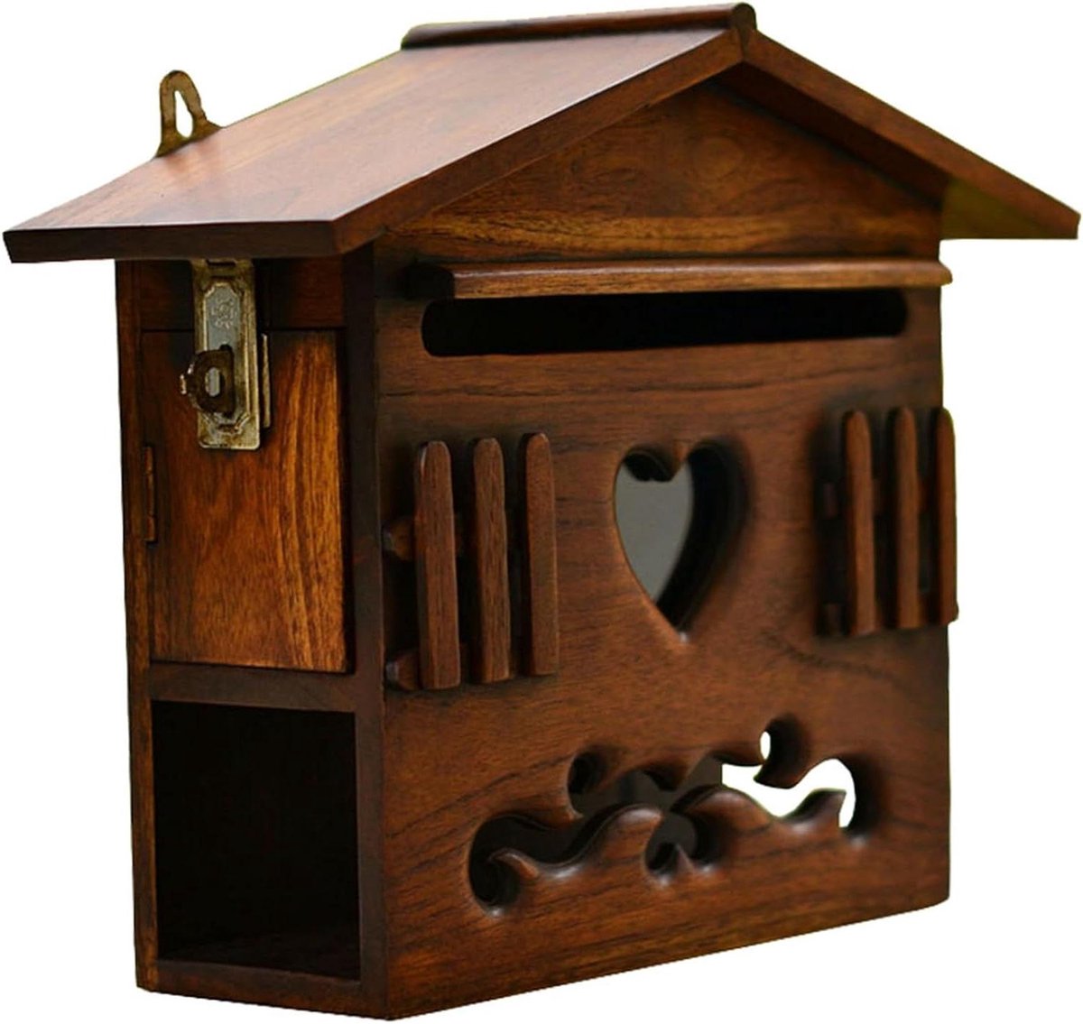 Houten Buitenmuur Brievenbus - Postkast Decoratie - Brieven Ontvangen - Weerbestendig Ontwerp - 32 x 26 x 12 cm - Houtkleur