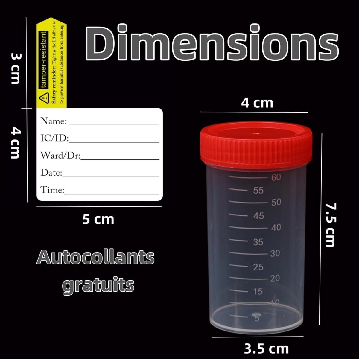 Urinecontainer 60 ml - kunststof - verzegeld - ideaal voor monstername - ShopVlot