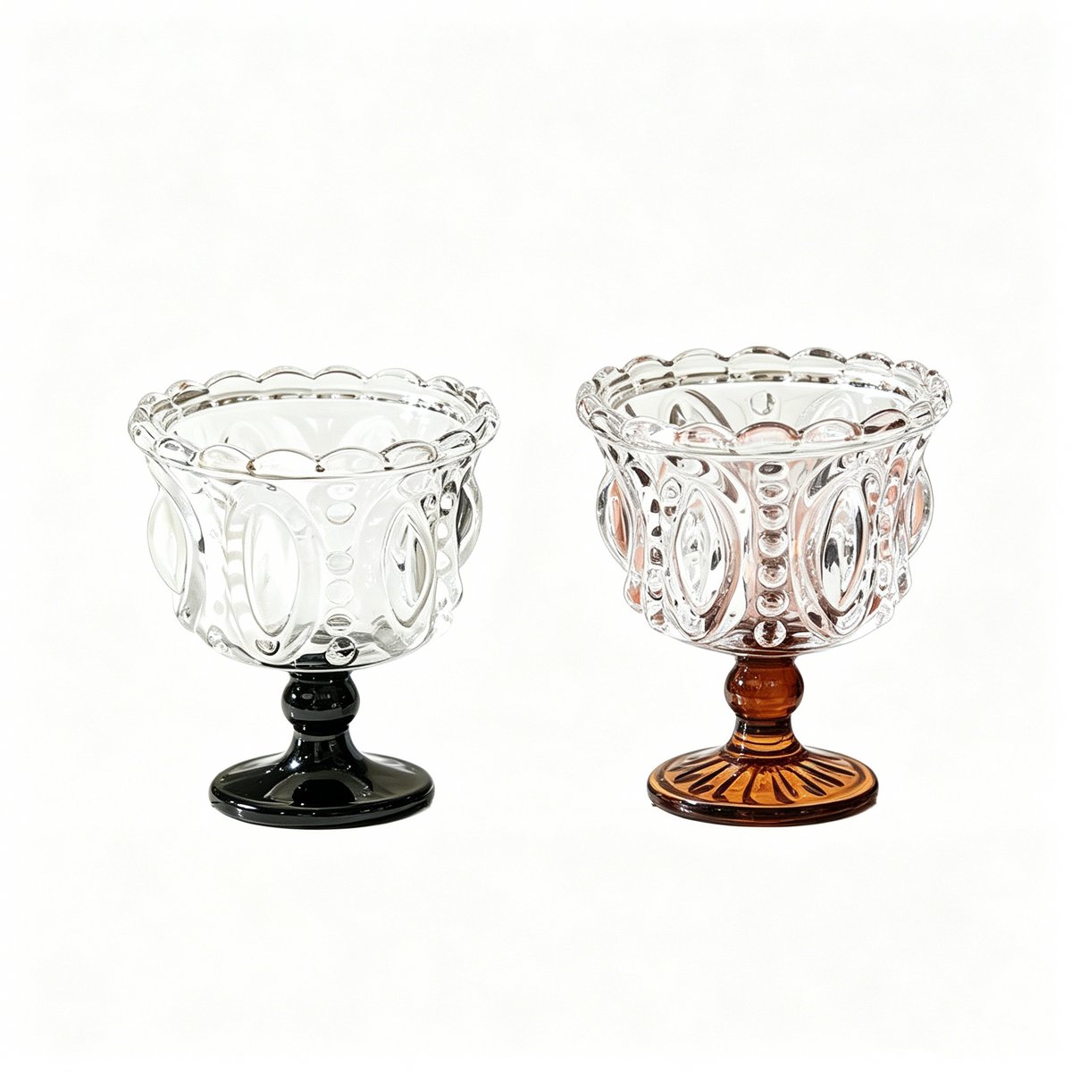 Casalora Dessertglazen Set van 2 – Vintage IJscoupes op Voet 250ml – Luxe Reliëfglas voor IJs, Dessert, Cocktails, Whisky en Tafeldecoratie