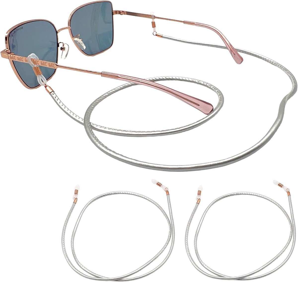 Brilkoord - Premium leren - Dubbelpack in zilver en roségoud - Unisex PU brillenkoord voor leesbrillen en zonnebrillen - ShopVlot